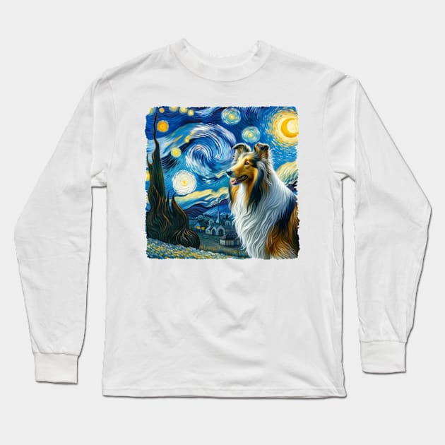 Starry Collie Dog Portrait - Pet Portrait Long Sleeve T-Shirt by starry_night